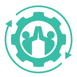 icon of two people high fiving inside a gear